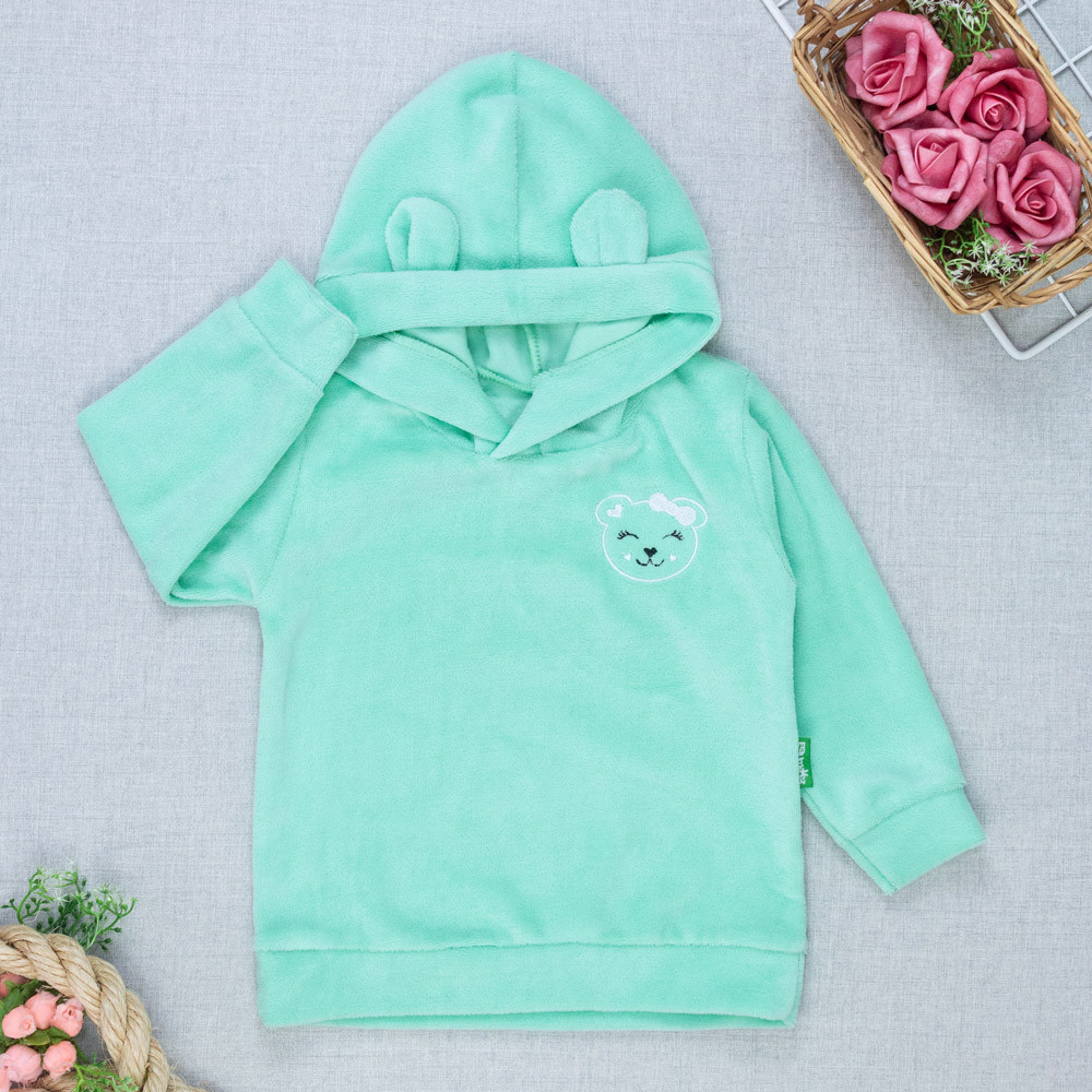 Blusa Ursinha Bordada em Plush com Capuz de Orelinha Lilás