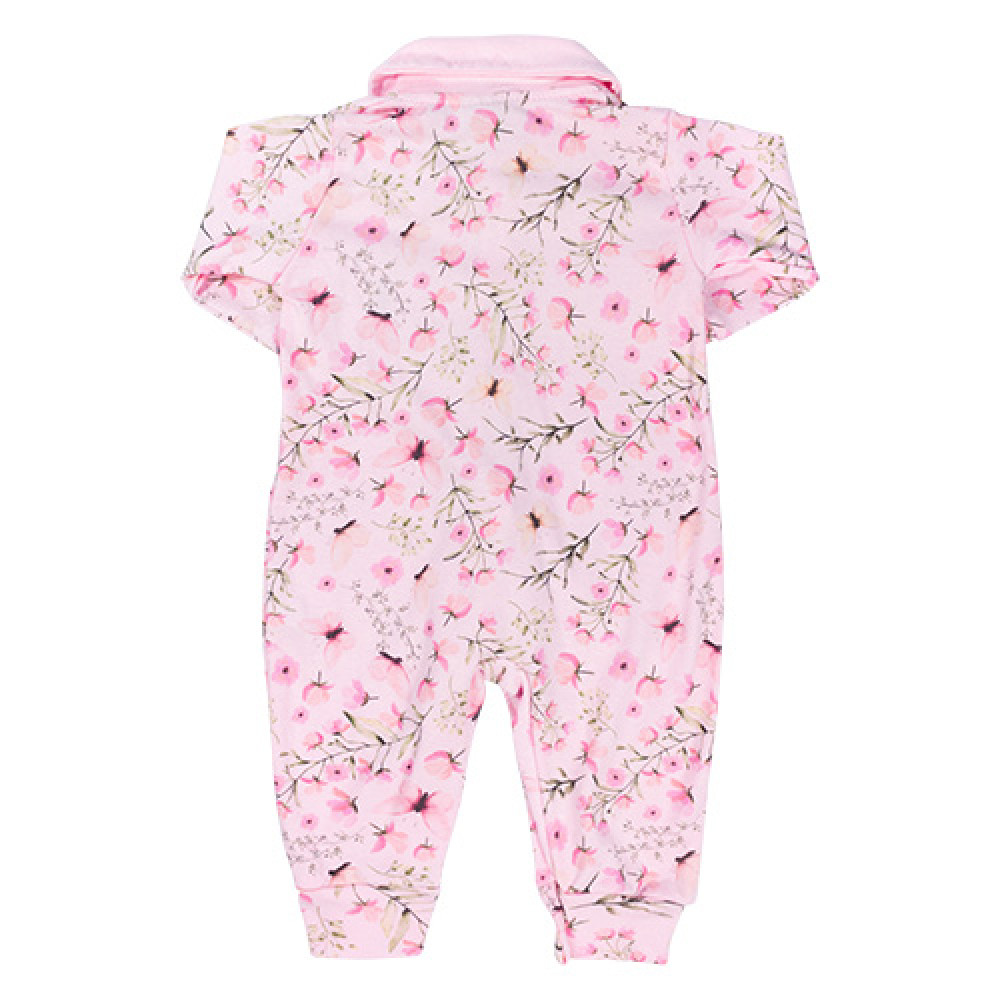 MACACÃO LONGO EM SUEDINE PARA BEBÊ BORDADO BORBOLETA ROSA CLARO