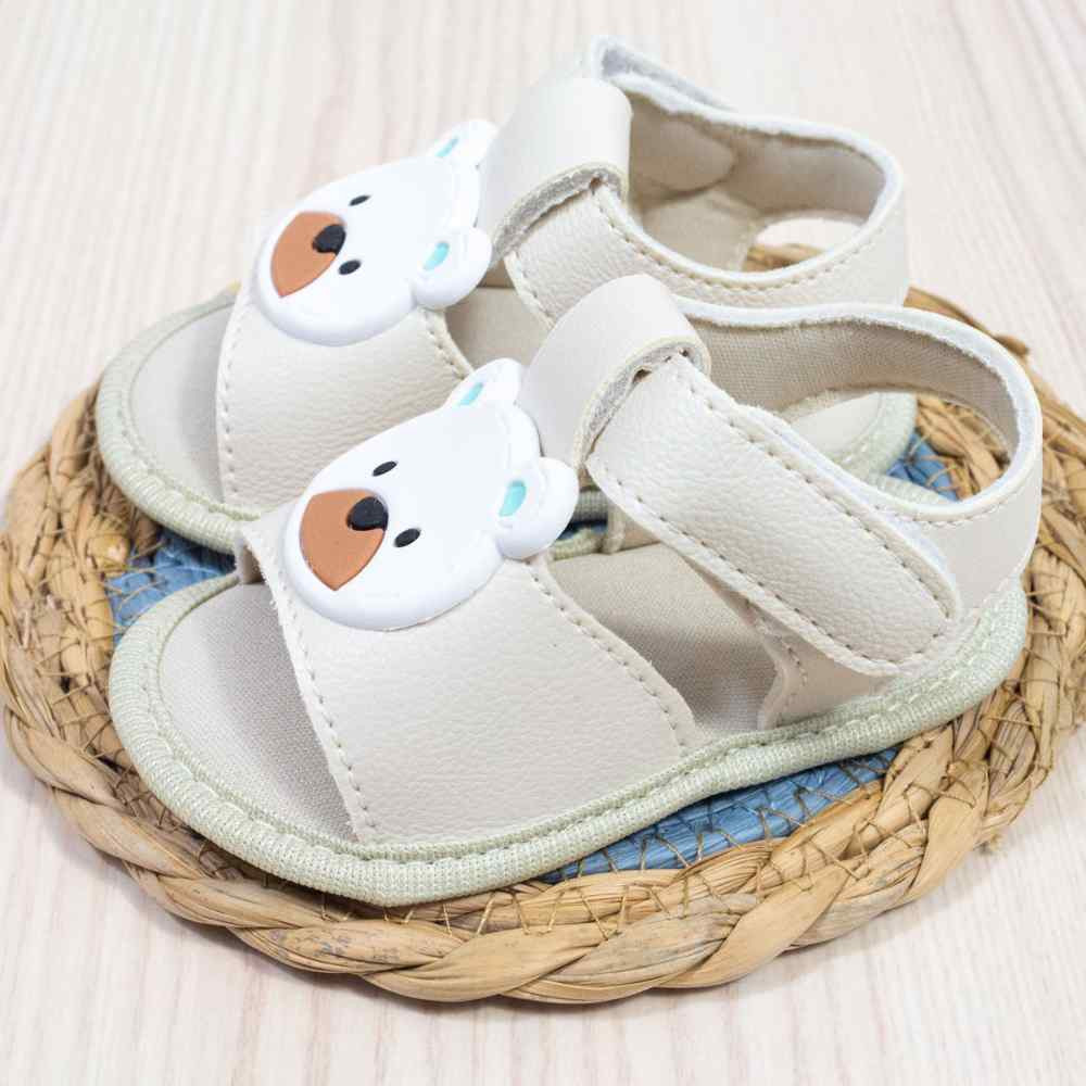 SANDÁLIA COM VELCRO PARA BEBÊ MENINO APLIQUE URSO NUDE