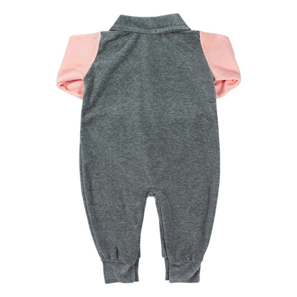 MACACÃO LONGO PARA BEBÊ PLUSH BORDADO COELHINHO COM BABADO NUDE