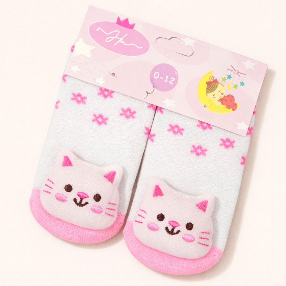 Kit 2 Pantufas Antiderrapante com Bordado Lúdico 3D para Bebês Meninas Até 24 meses