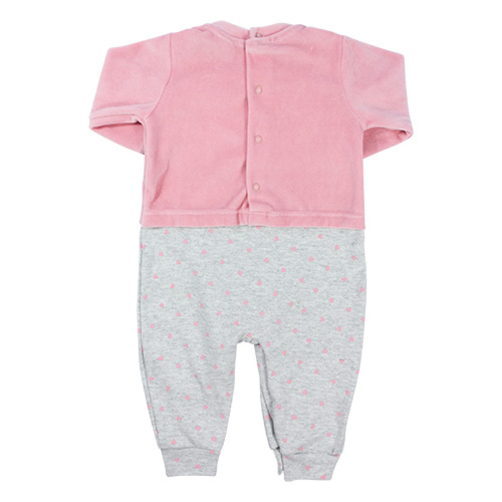 MACACÃO LONGO PARA BEBÊ PLUSH BORDADO CACHORRINHA ROSA CLARO