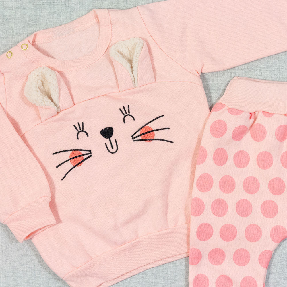 CONJUNTO PARA BEBÊ EM MOLETOM LONGO COELHINHA ORELHA SALMÃO