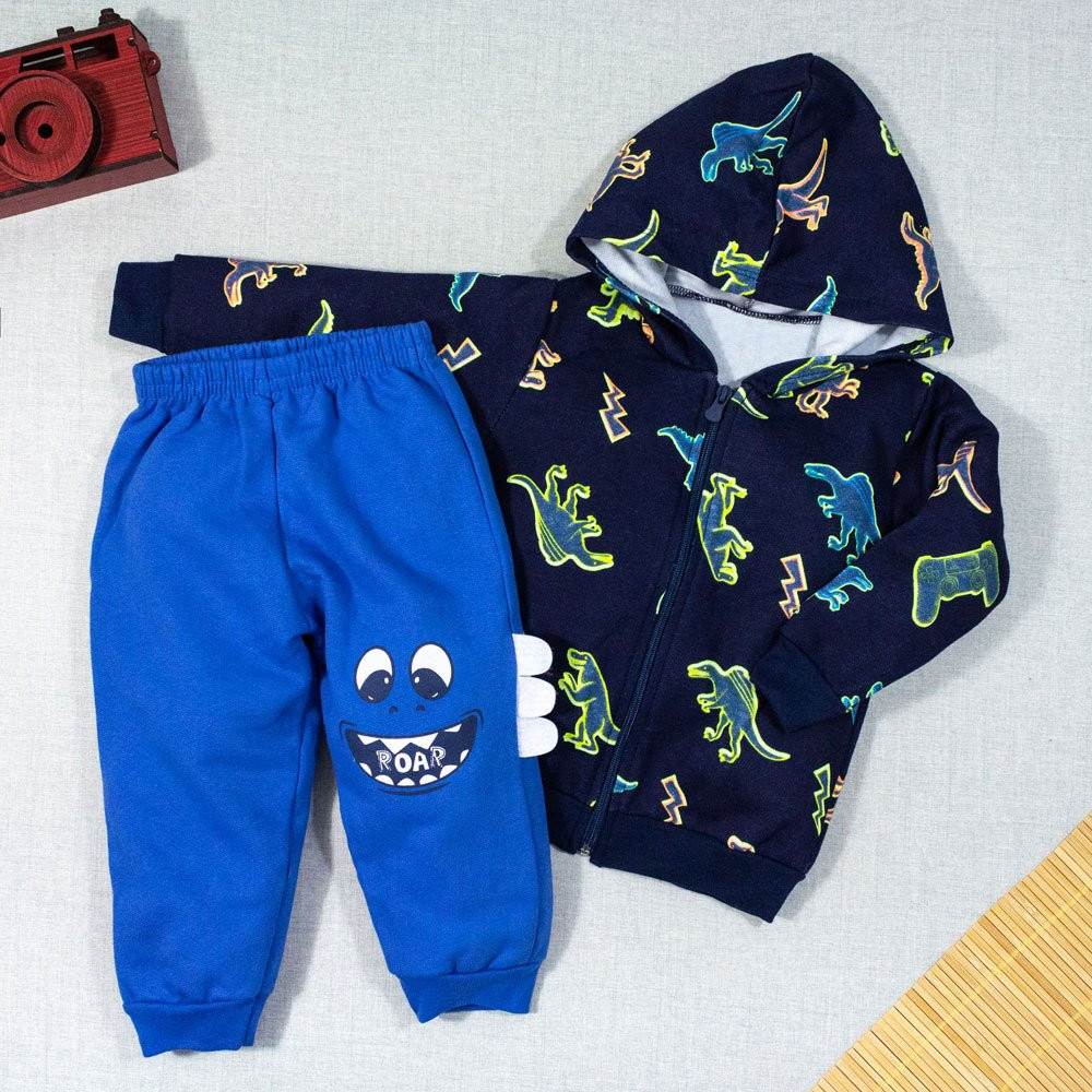 CONJUNTO INFANTIL 1 AO 3 MOLETOM DINO INTERATIVO ROAR MARINHO