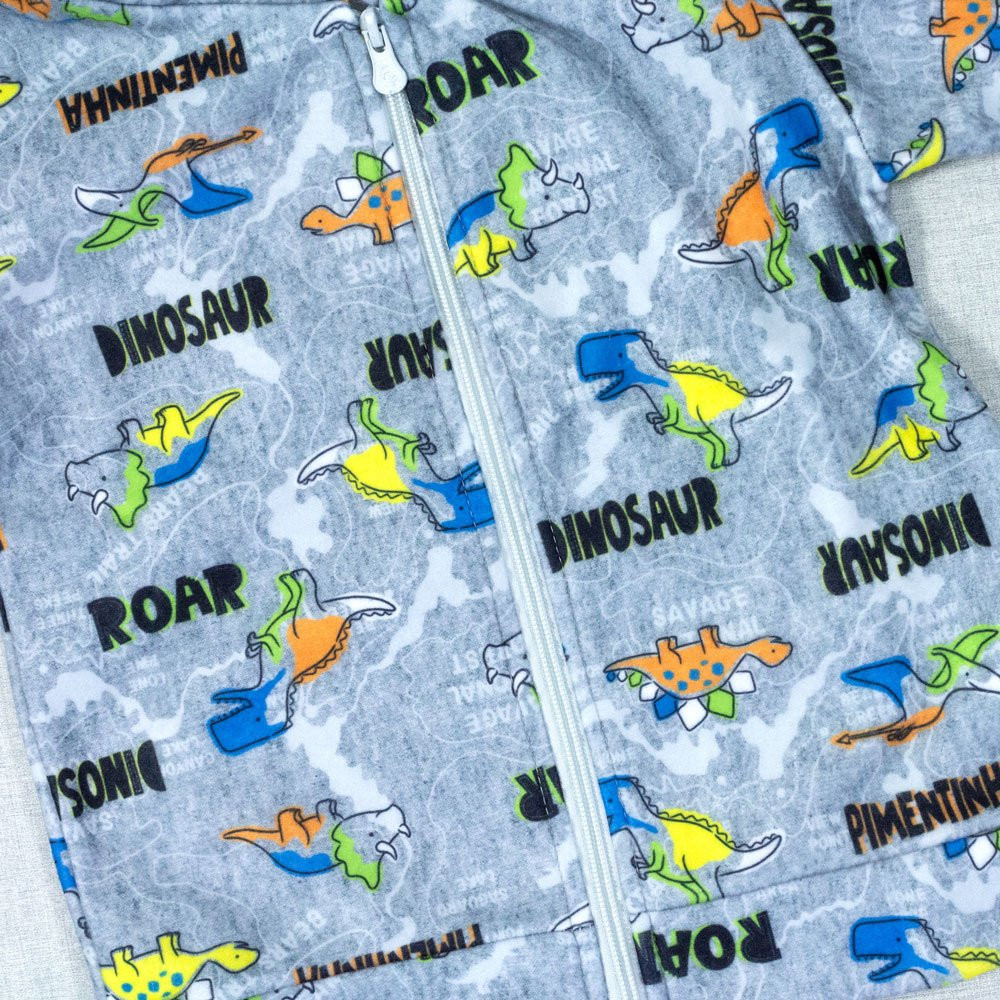 CONJUNTO INFANTIL 1 AO 3 SOFT COM CAPUZ DINOSSAURO CINZA