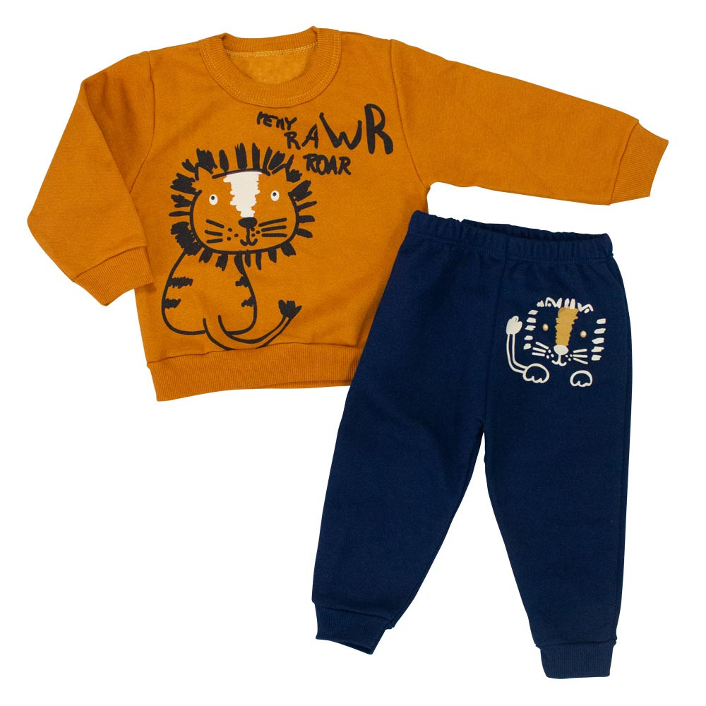 Conjunto Moletom Bebês Meninos Roar Tigre Caramelo e Marinho