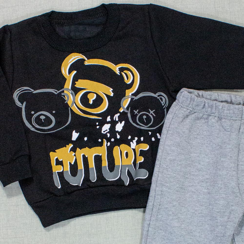 Conjunto para Bebês Meninos de Moletom Preto Estilo Bear