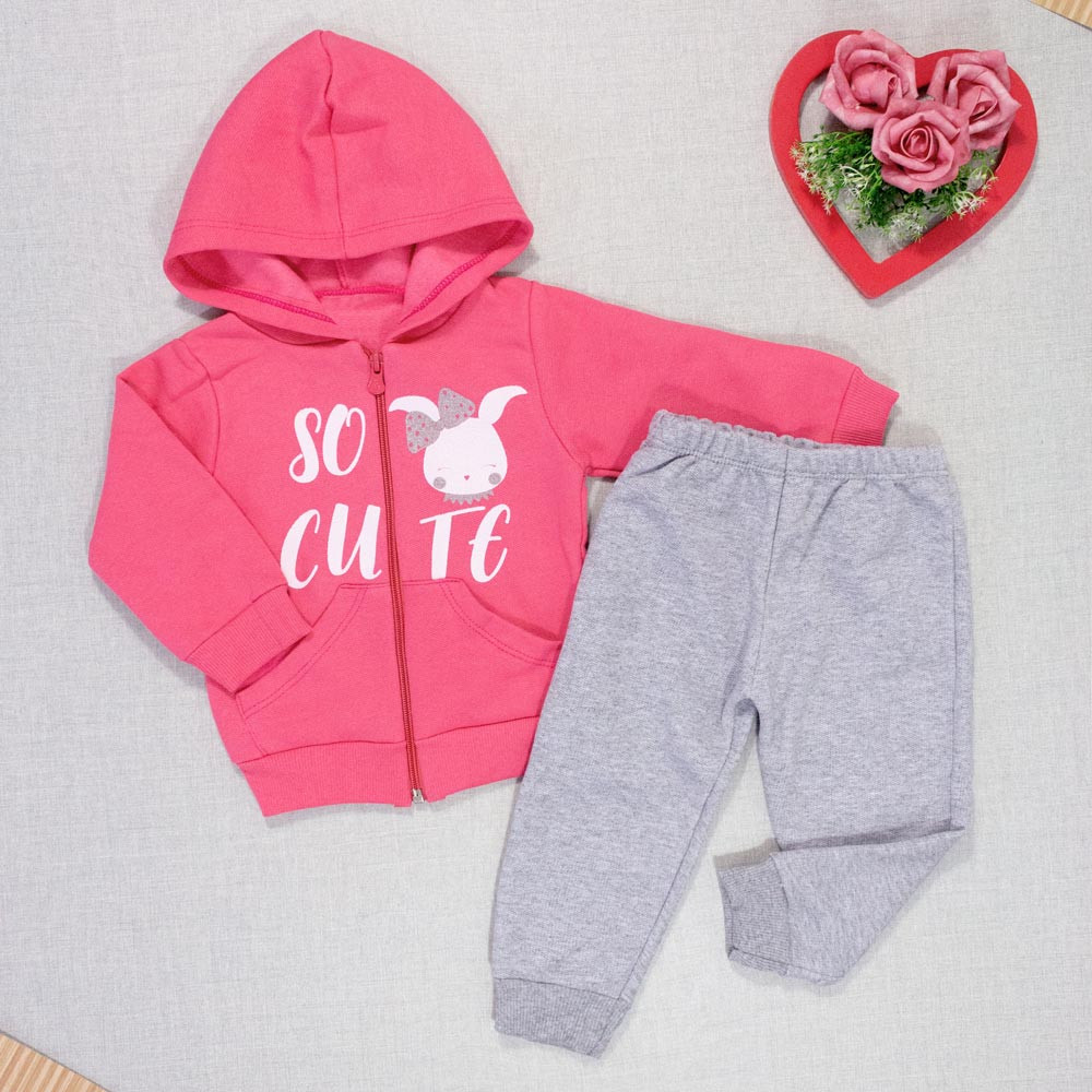Conjunto para Bebês de Moletom So Cute Rosa com Mescla