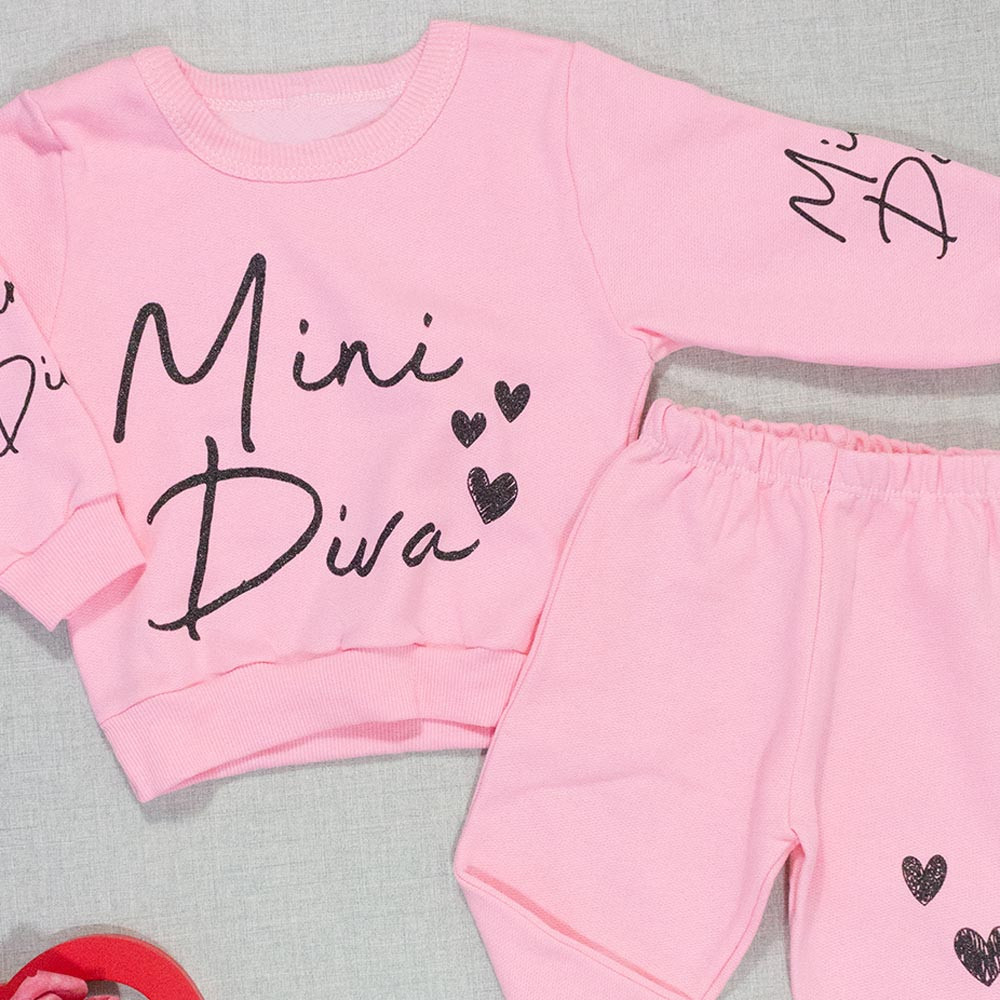 Conjunto Moletom Rosa Claro para Bebês Mini Diva