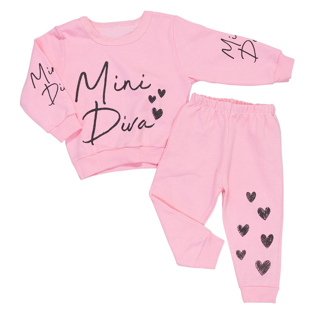 Conjunto Moletom Rosa Claro para Bebês Mini Diva
