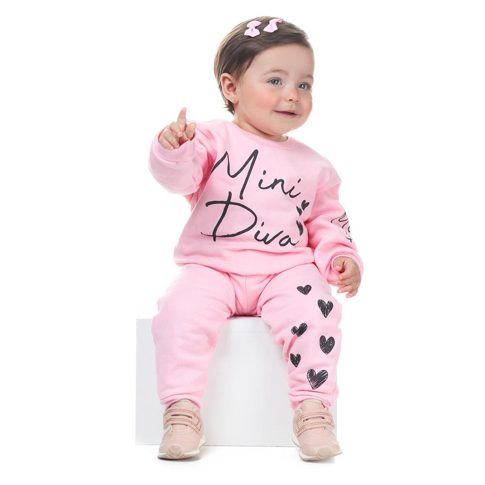 Conjunto Moletom Rosa Claro para Bebês Mini Diva