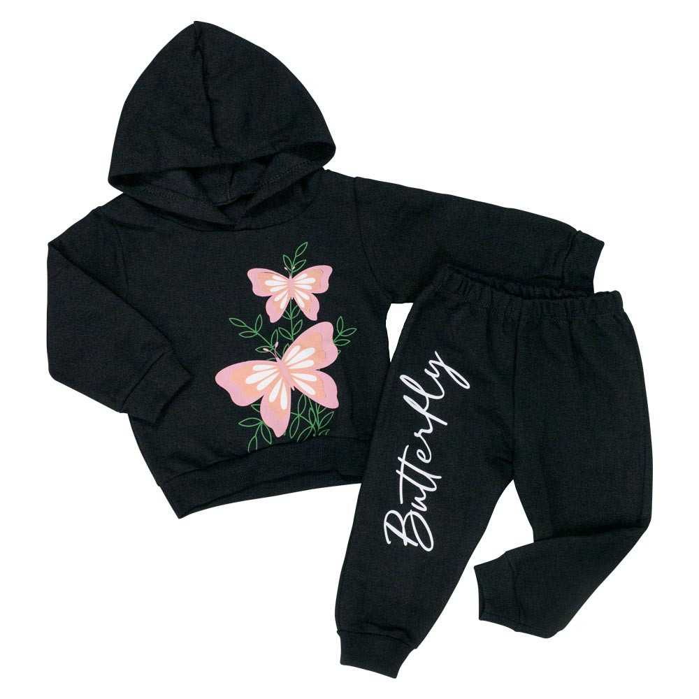 Conjunto para Bebês de Moletom com Capuz Borboletas Preto