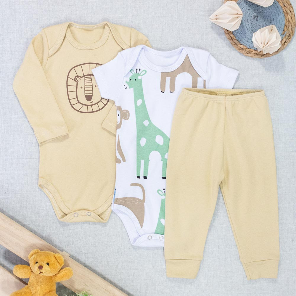 Kit de Roupas para Bebês Temática Zoológico 3 Peças