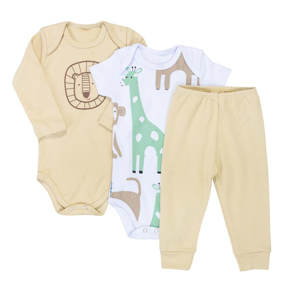 Kit de Roupas para Bebês Temática Zoológico 3 Peças