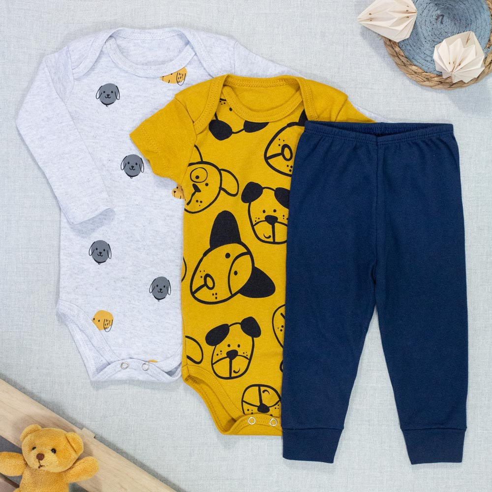 Kit de Bebê 3 Peças Estampadinho Dog até 12 Meses