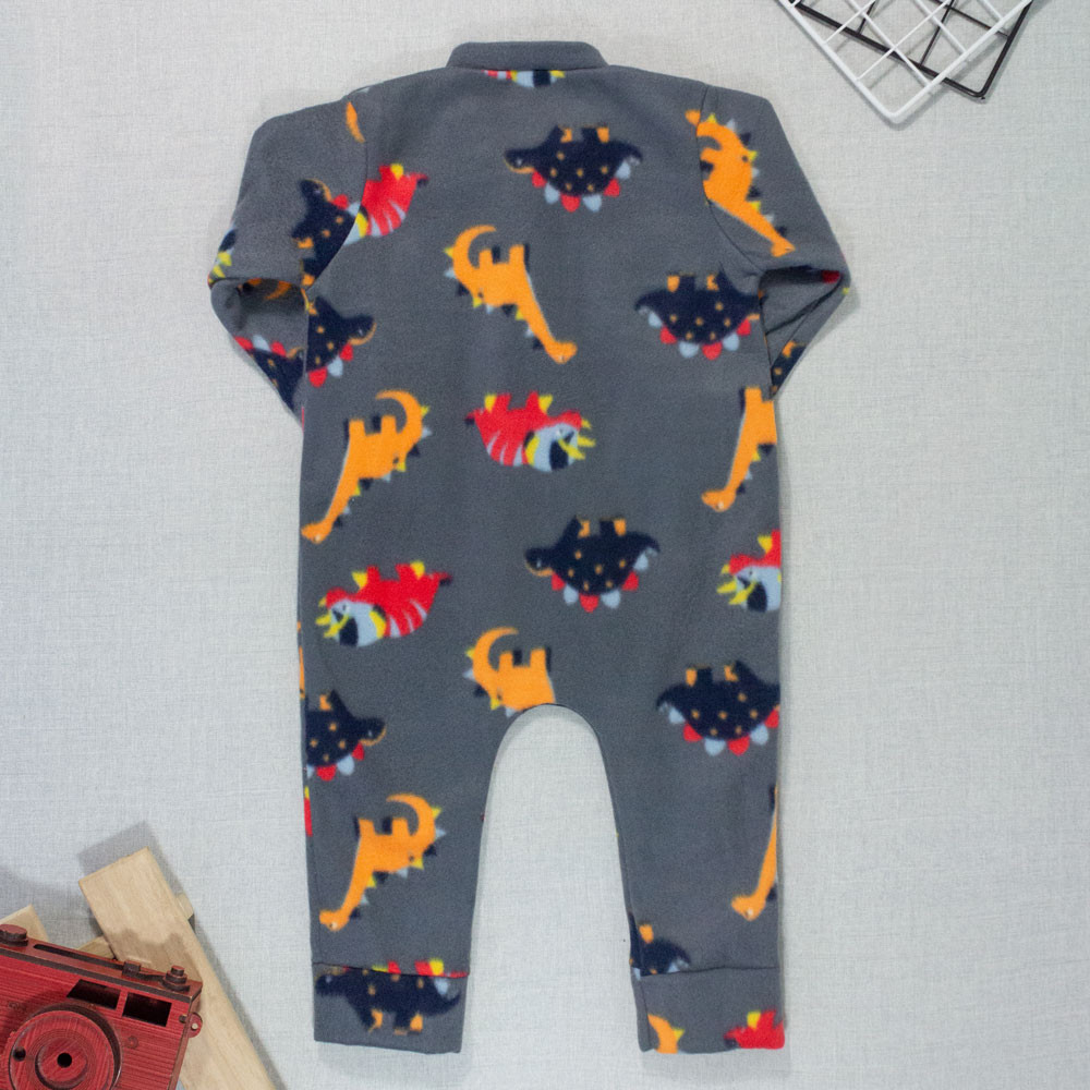 Macacão para Bebês Meninos de Zíper em Soft Dino Chumbo