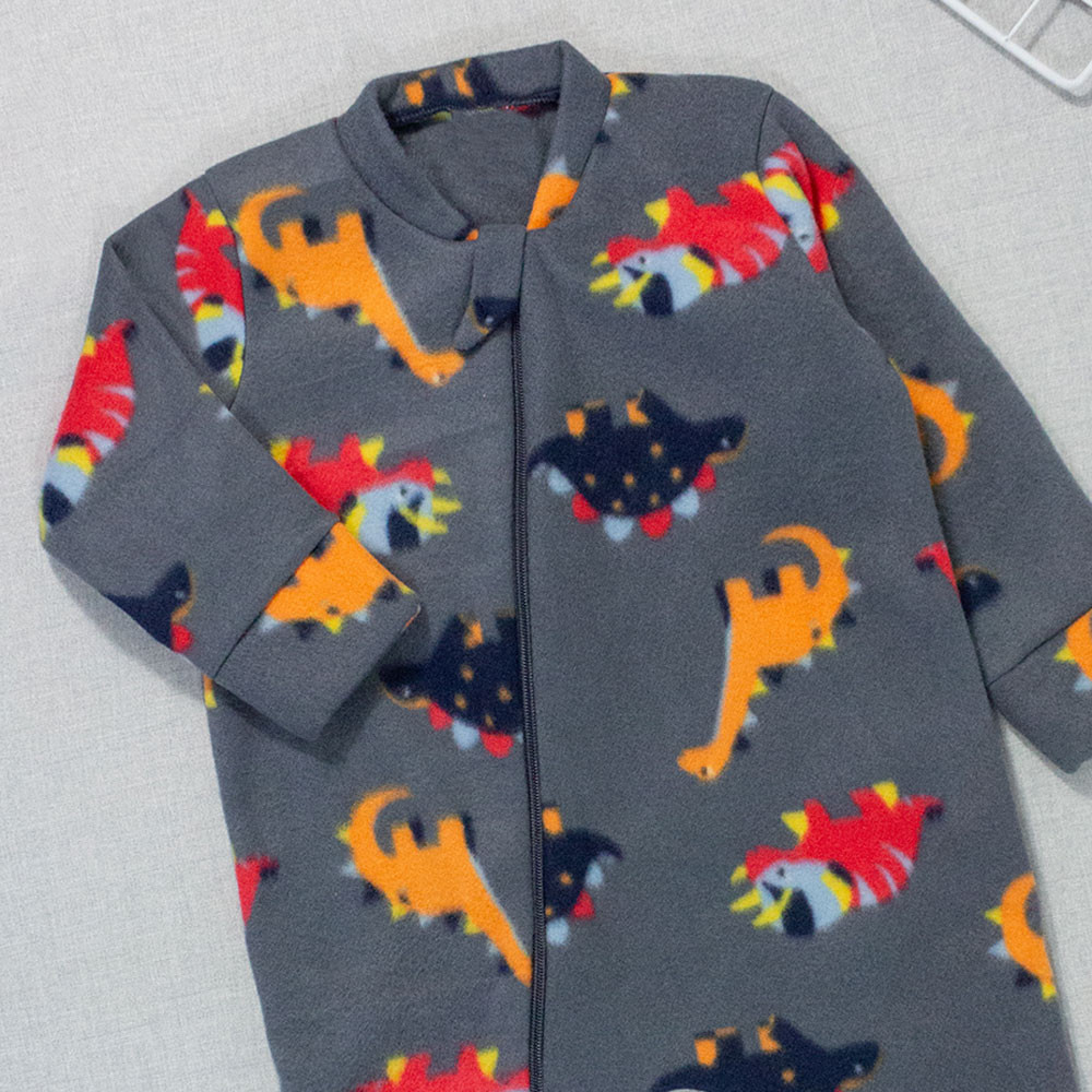 Macacão para Bebês Meninos de Zíper em Soft Dino Chumbo
