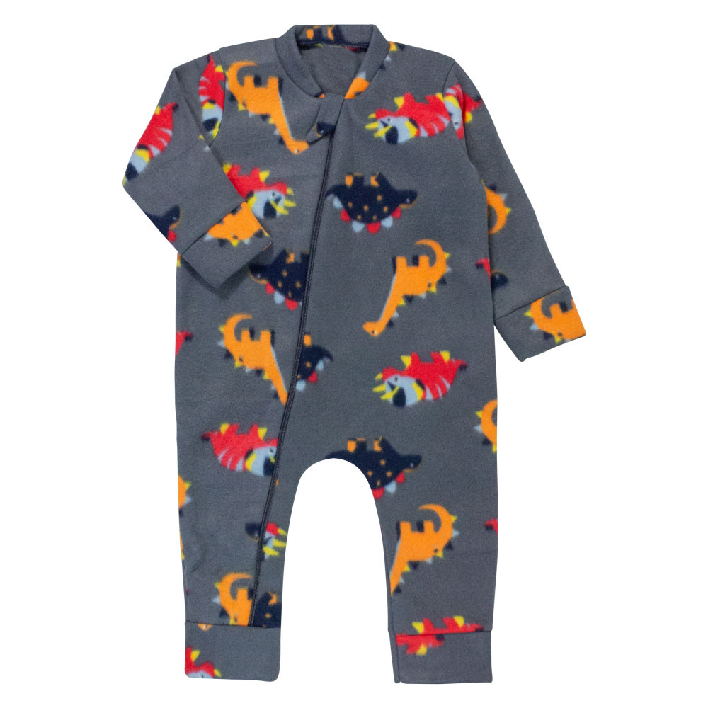 Macacão para Bebês Meninos de Zíper em Soft Dino Chumbo