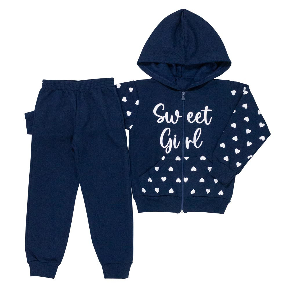 Conjunto de Moletom Sweet Girl Azul Marinho Infantil 4 ao 10