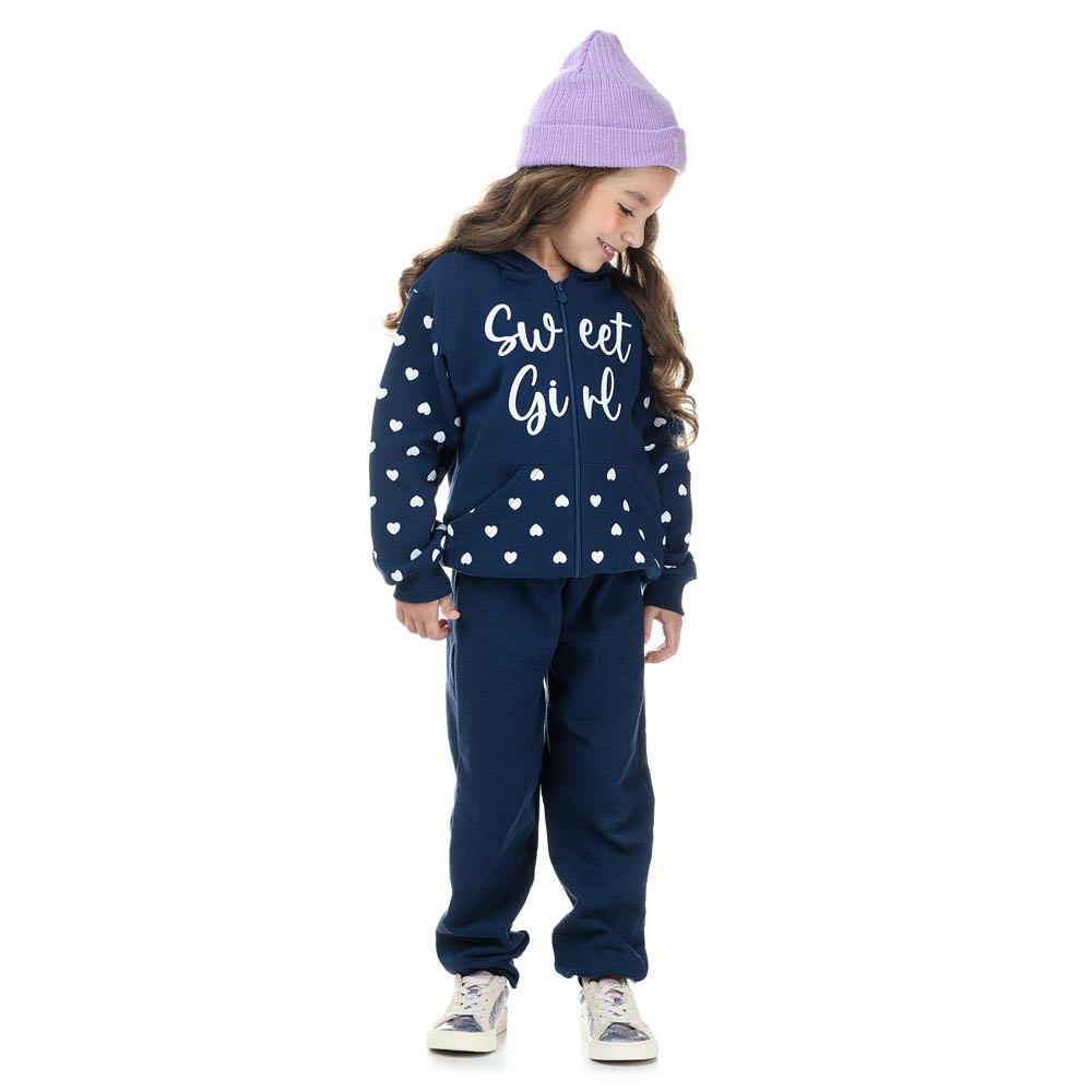 Conjunto de Moletom Sweet Girl Azul Marinho Infantil 4 ao 10