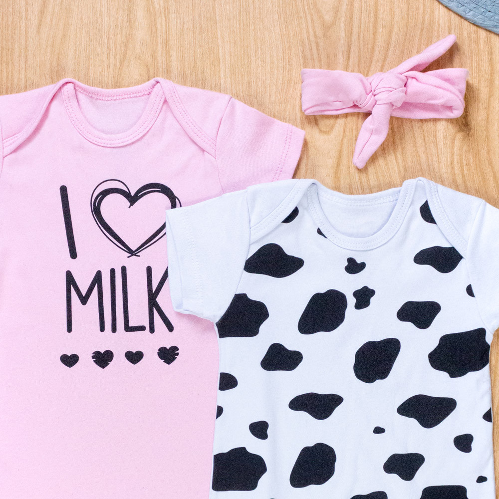 Conjunto 2 Macacões Curtos com Faixa - Milk Rosa/Branco