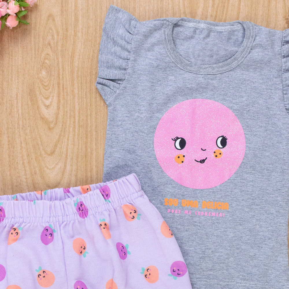 Conjunto Curto Babadinho Frutinhas - Mescla para Menina