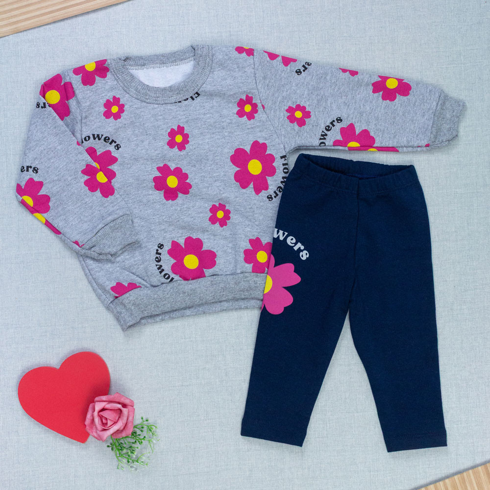 Conjunto Moletom Bebê Menina Inverno Estampado Mescla