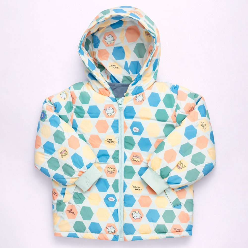 Jaqueta de Inverno Puffer Forrada Com Capuz Penta-Cor Para Bebês Até 3 anos