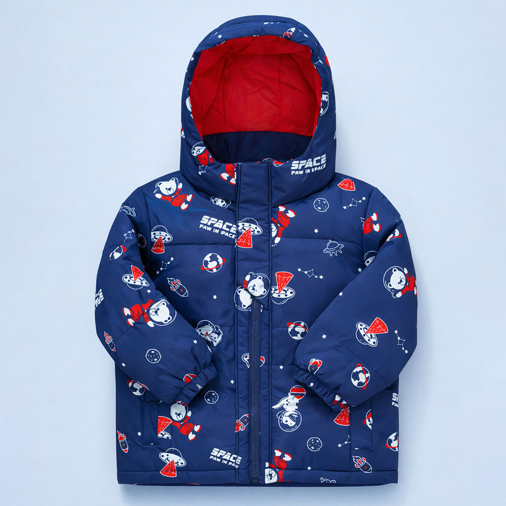 Jaqueta de Inverno Puffer Forrada Com Capuz Space Marinho Para Bebês Até 3 anos
