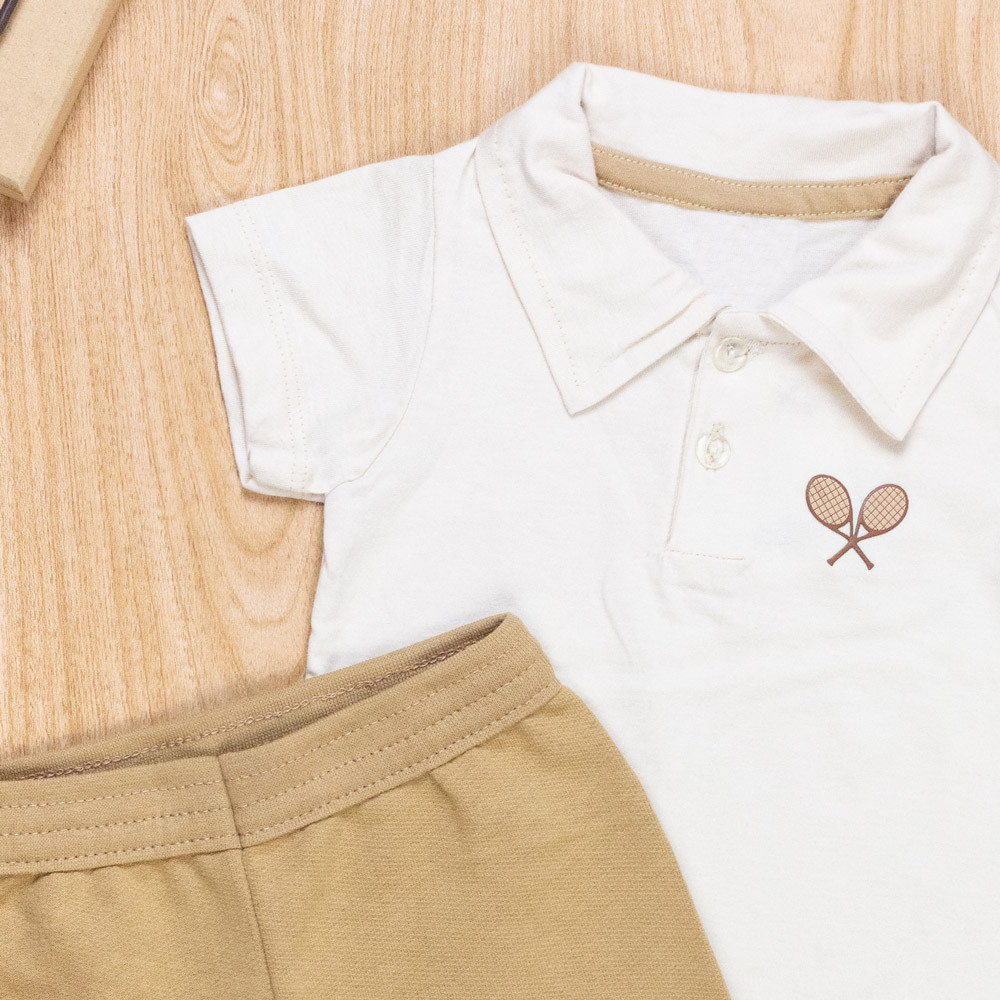 Conjunto Curto para Bebê Menino - Tema Polo Sport - Bege