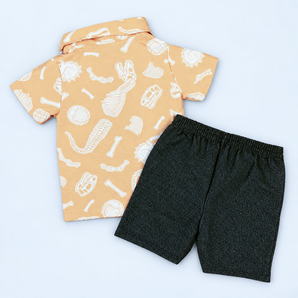 Conjunto Infantil Camisa Polo E Bermuda Moletinho Bege Até 3 Anos
