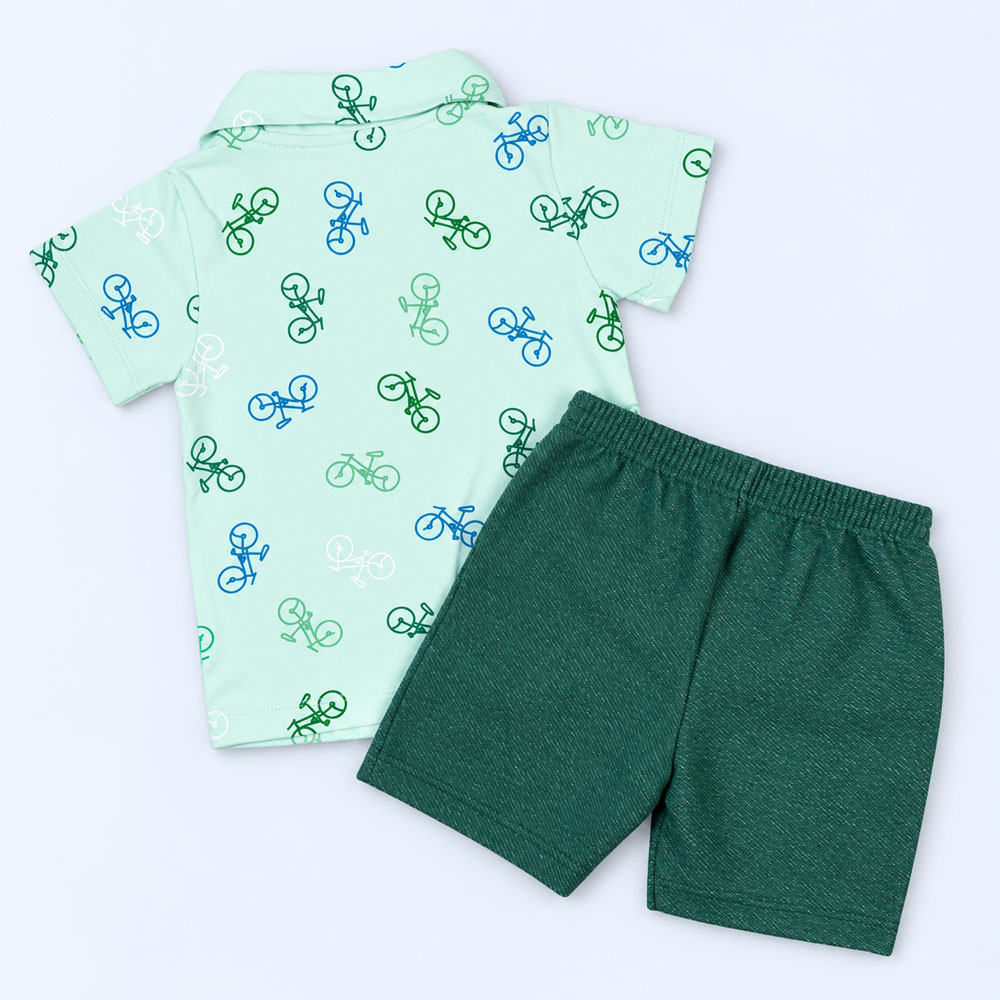 Conjunto Bebê Menino Polo Estampada E Shorts Verde Até 12 Meses