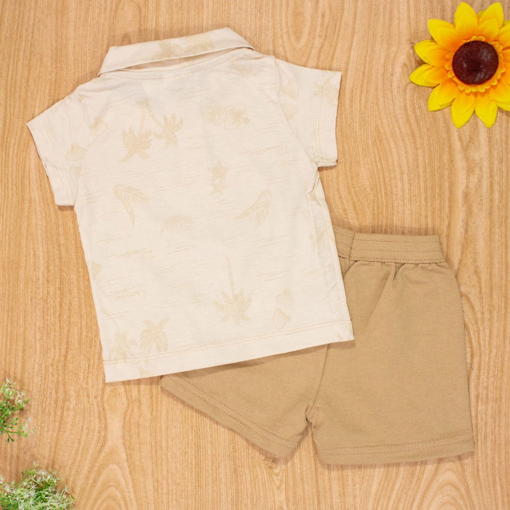 CONJUNTO PARA BEBÊ CAMISETA POLO E SHORTS PARADISE BEGE
