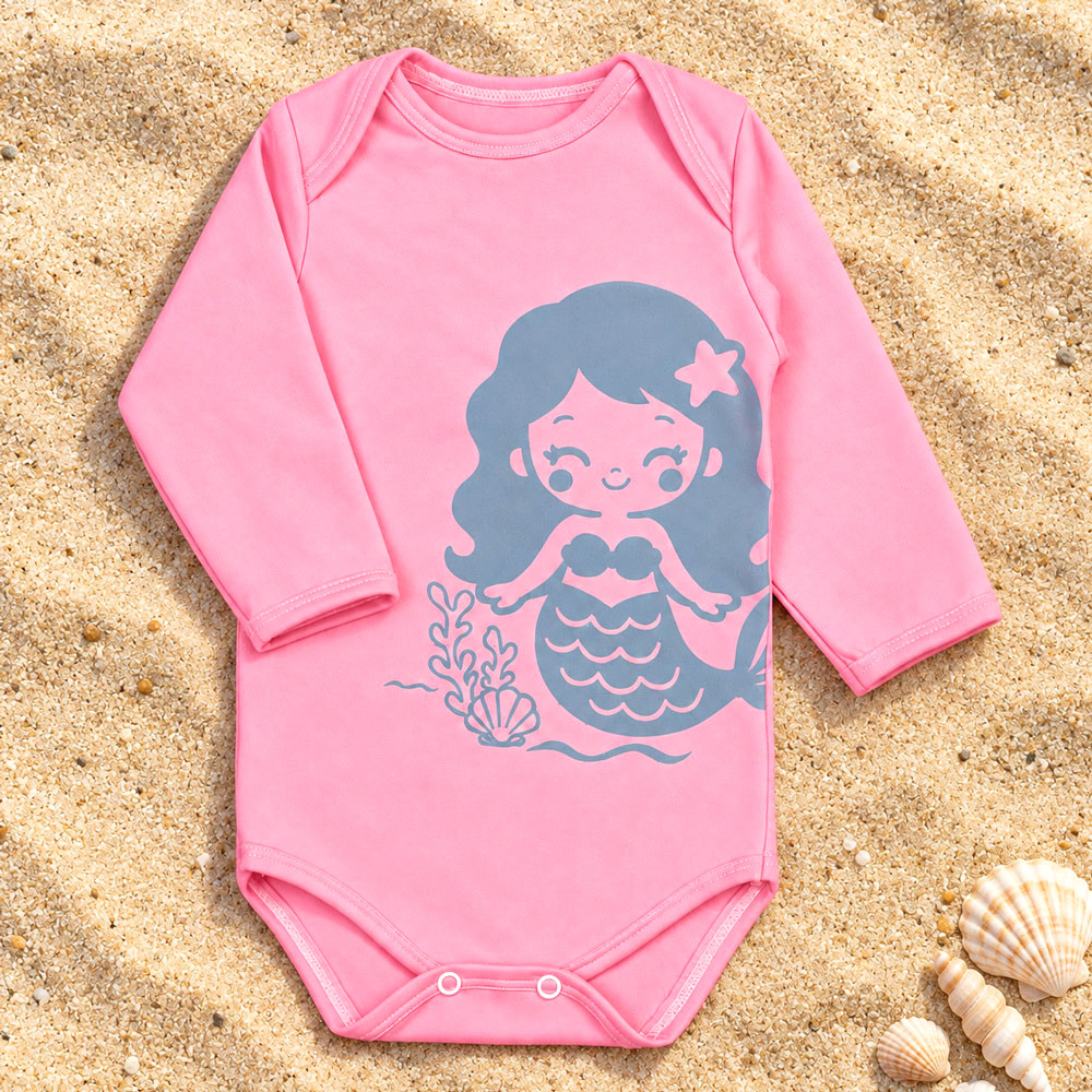Body Bebê Proteção Solar UV50+ Manga Longa Rosa Claro Estampa Sereia Até 01 Ano