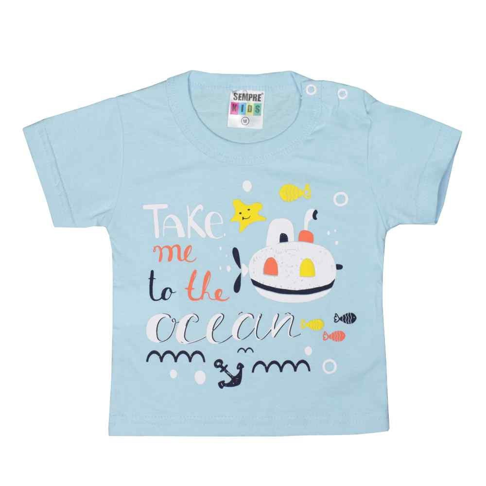 CONJUNTO CURTO PARA BEBÊ CAMISETA OCEANO AZUL CLARO COM SHORT MARINHO