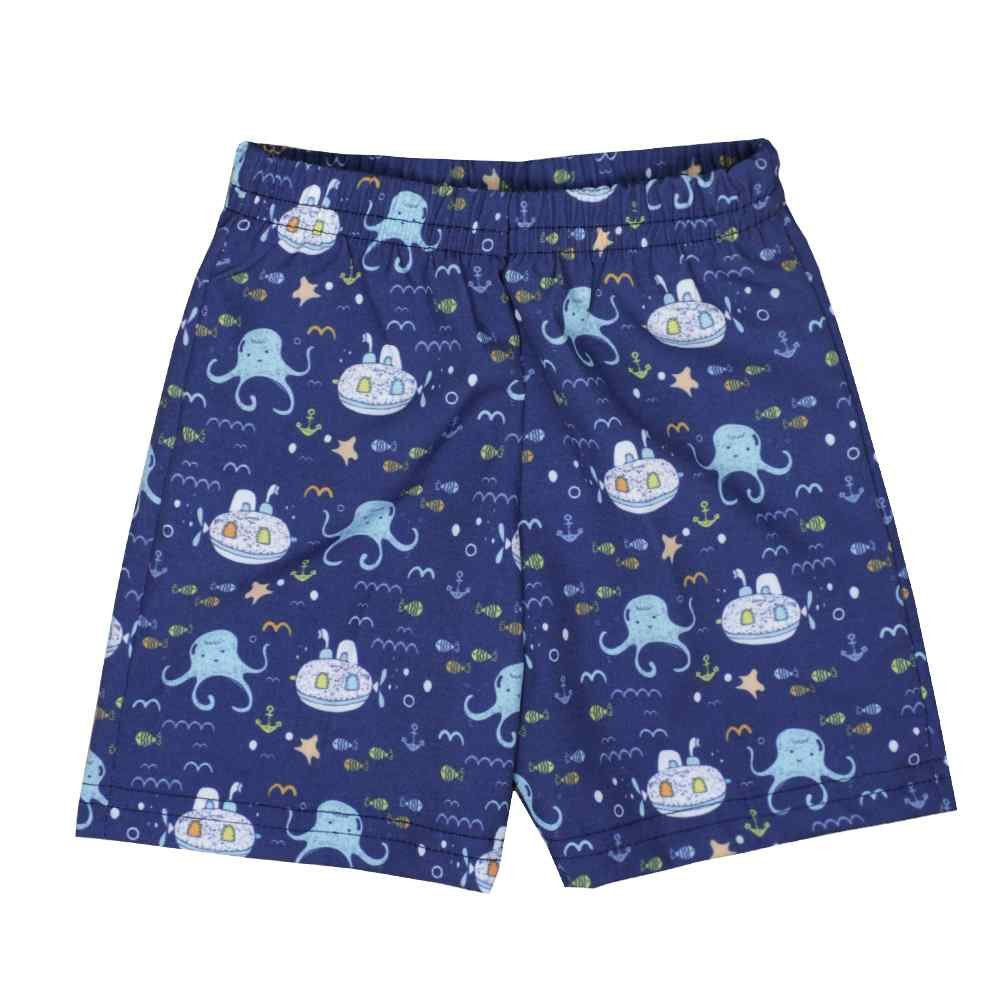 CONJUNTO CURTO PARA BEBÊ CAMISETA OCEANO AZUL CLARO COM SHORT MARINHO
