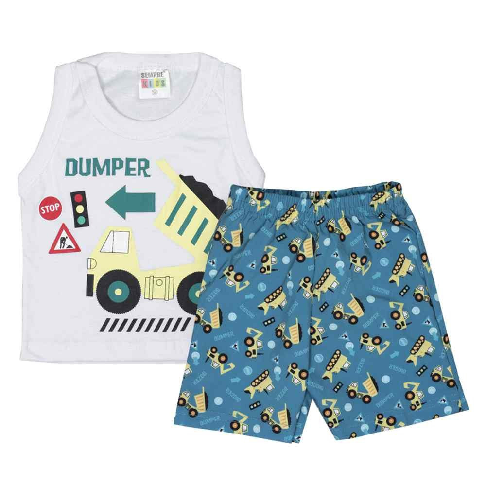 CONJUNTO CURTO PARA BEBÊ REGATA ESTAMPA TRATOR BRANCO COM SHORT ESTAMPADO VERDE