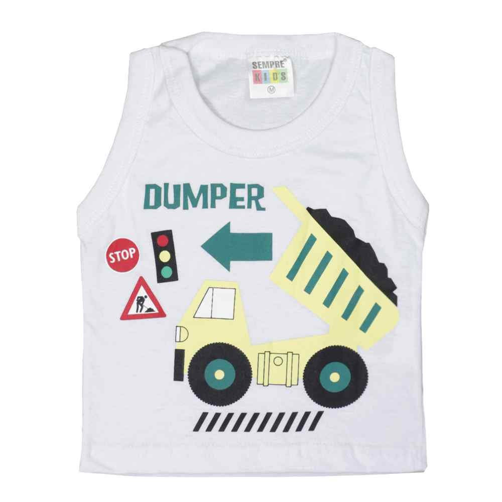 CONJUNTO CURTO PARA BEBÊ REGATA ESTAMPA TRATOR BRANCO COM SHORT ESTAMPADO VERDE