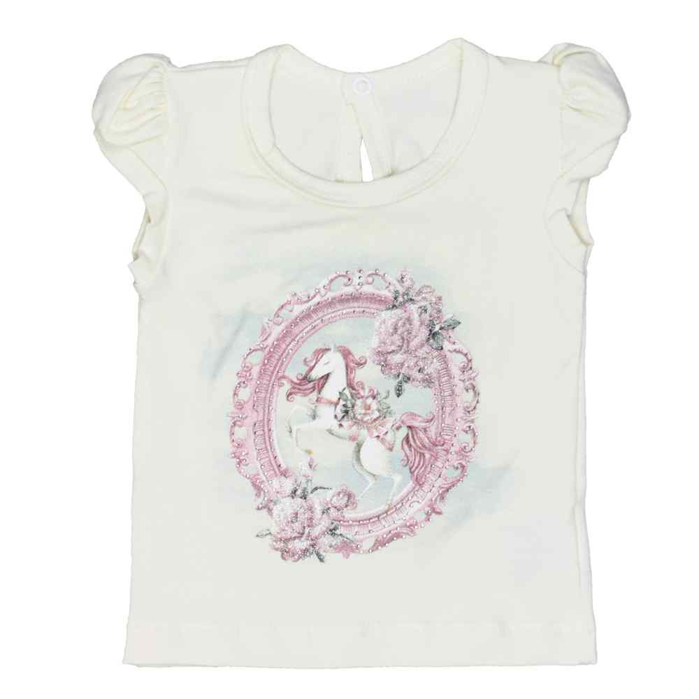 CONJUNTO PARA BEBÊ SHORTS SAIA UNICÓRNIO RANDA MUNDU CREME