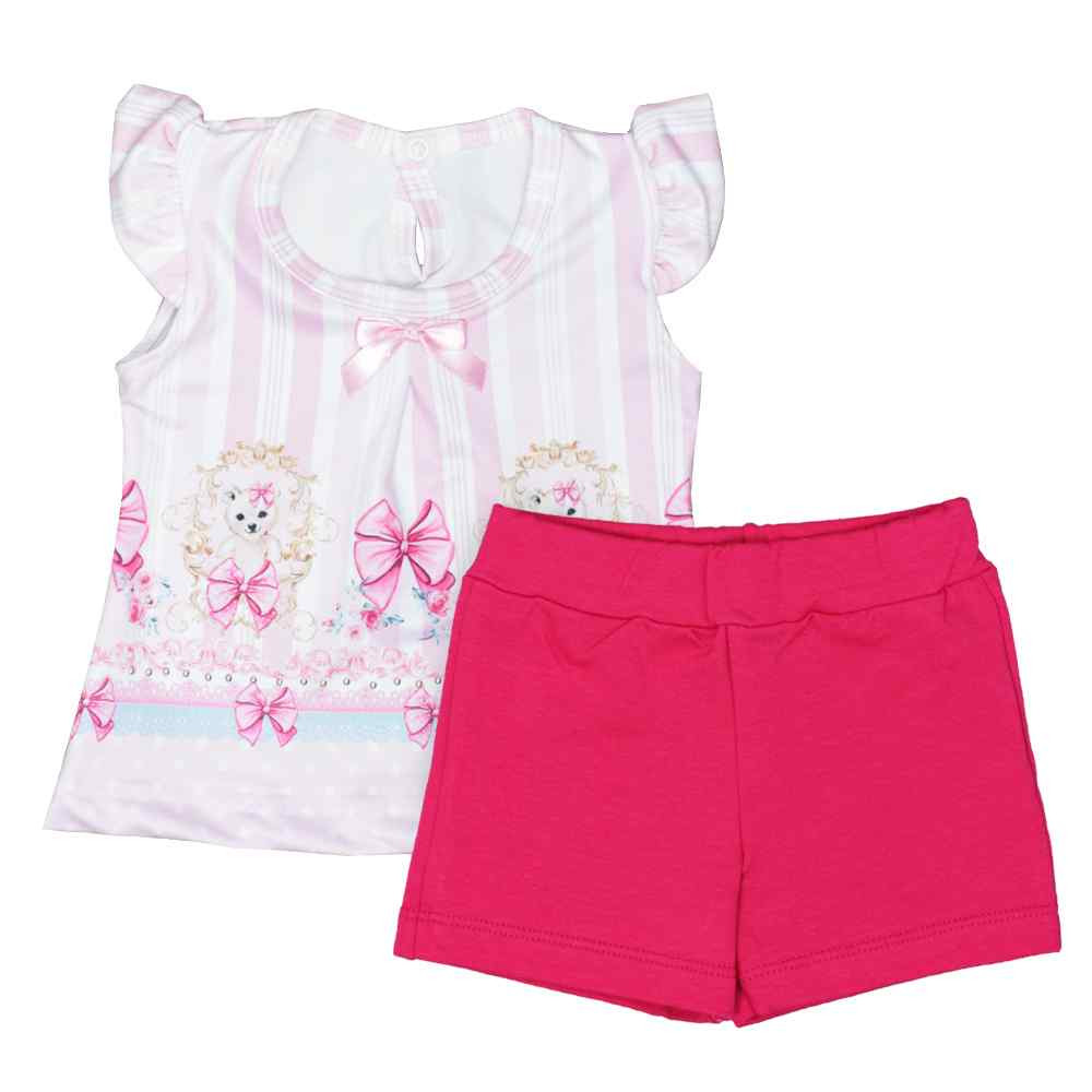 CONJUNTO CURTO PARA BEBÊ LACINHO RANDA MUNDU ROSA