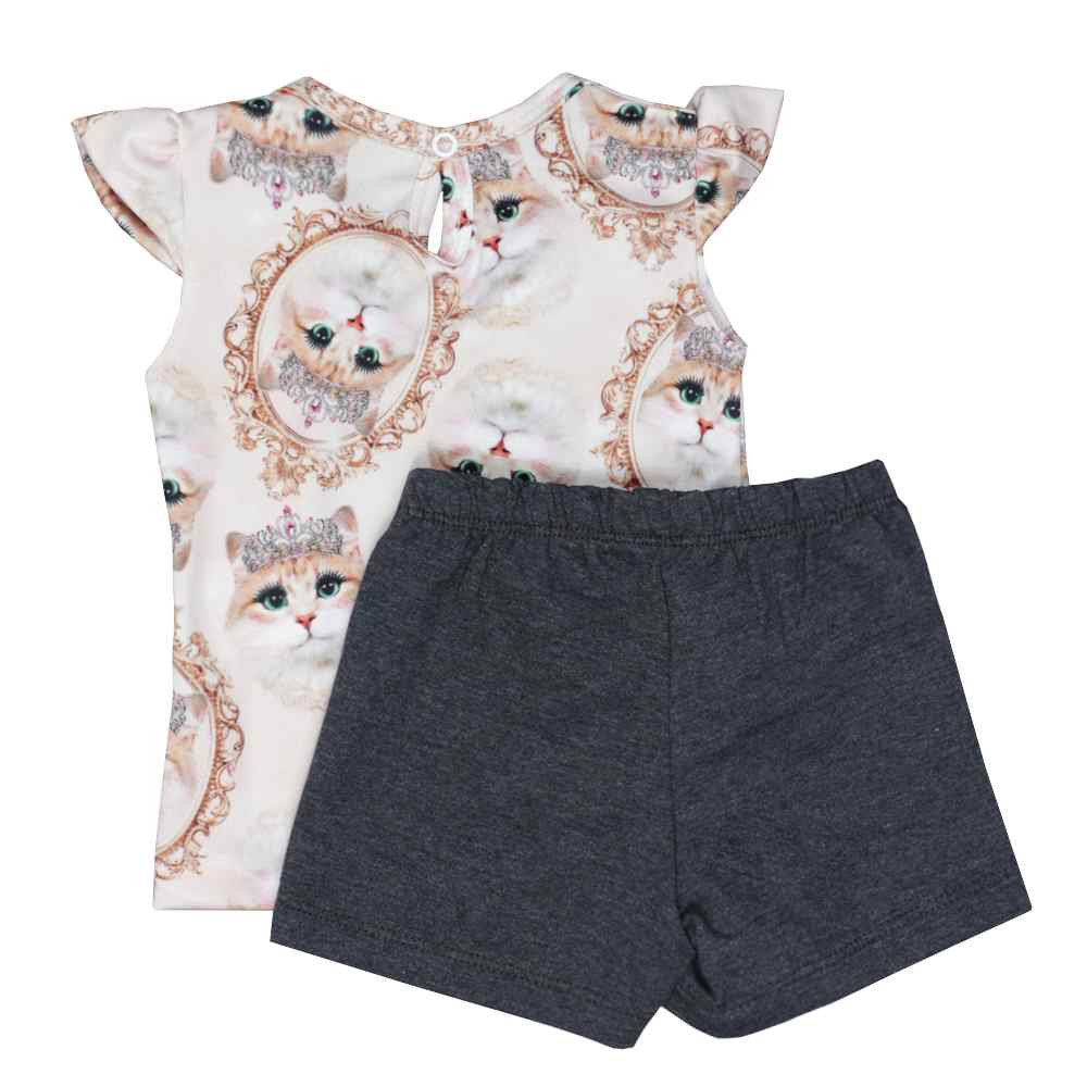 CONJUNTO CURTO PARA BEBÊ GATINHO RANDA MUNDU ROSA CLARO