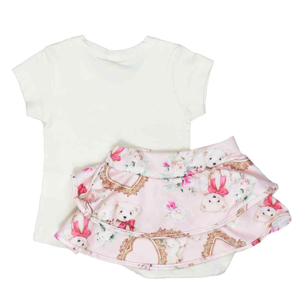 CONJUNTO COM SAIA PARA BEBÊ URSINHO RANDA MUNDU CREME