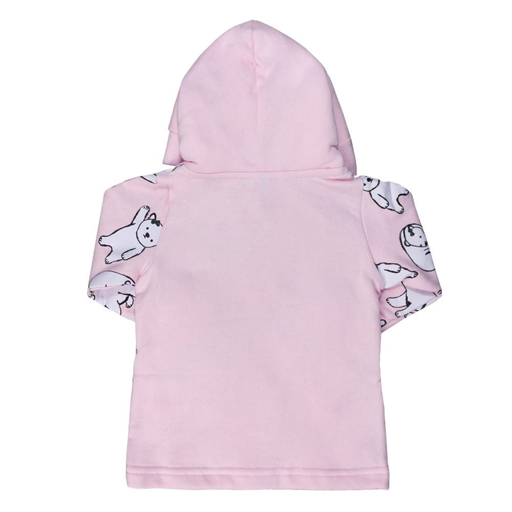 CONJUNTO LONGO EM MOLETINHO BLUSA COM CAPUZ E LEGGING ESTAMPADINHO URSA ROSA CLARO