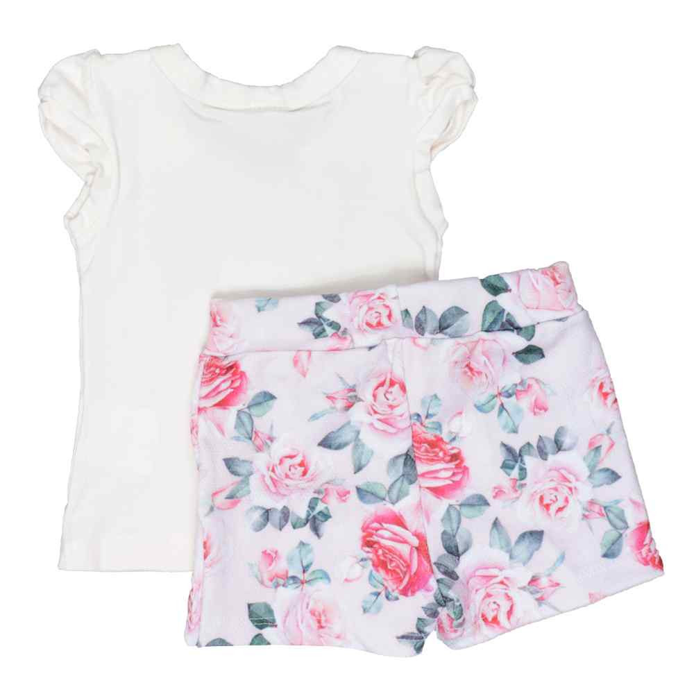 CONJUNTO CURTO PARA BEBÊ SHORTS SAIA RANDA MUNDU CREME