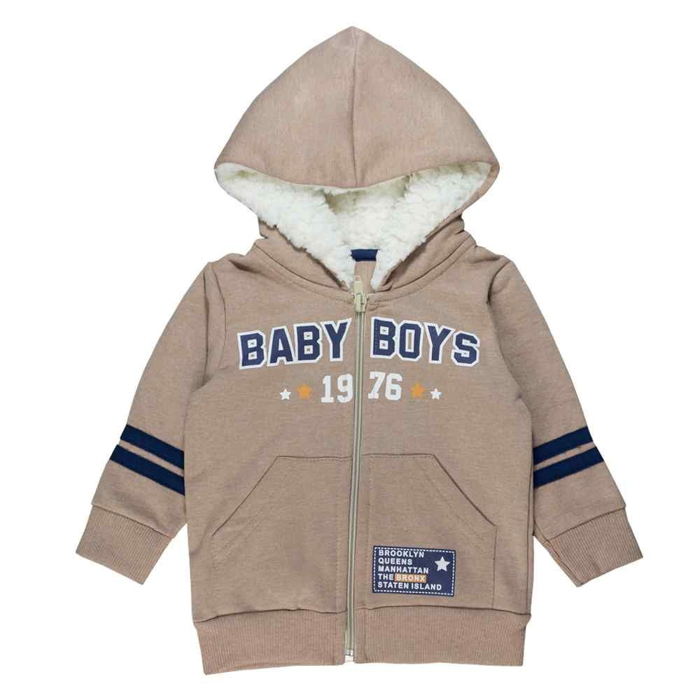 CONJUNTO LONGO EM MOLETINHO JAQUETA CAPUZ PELÚCIA E CALÇA ESTAMPA BABY BOYS MARROM