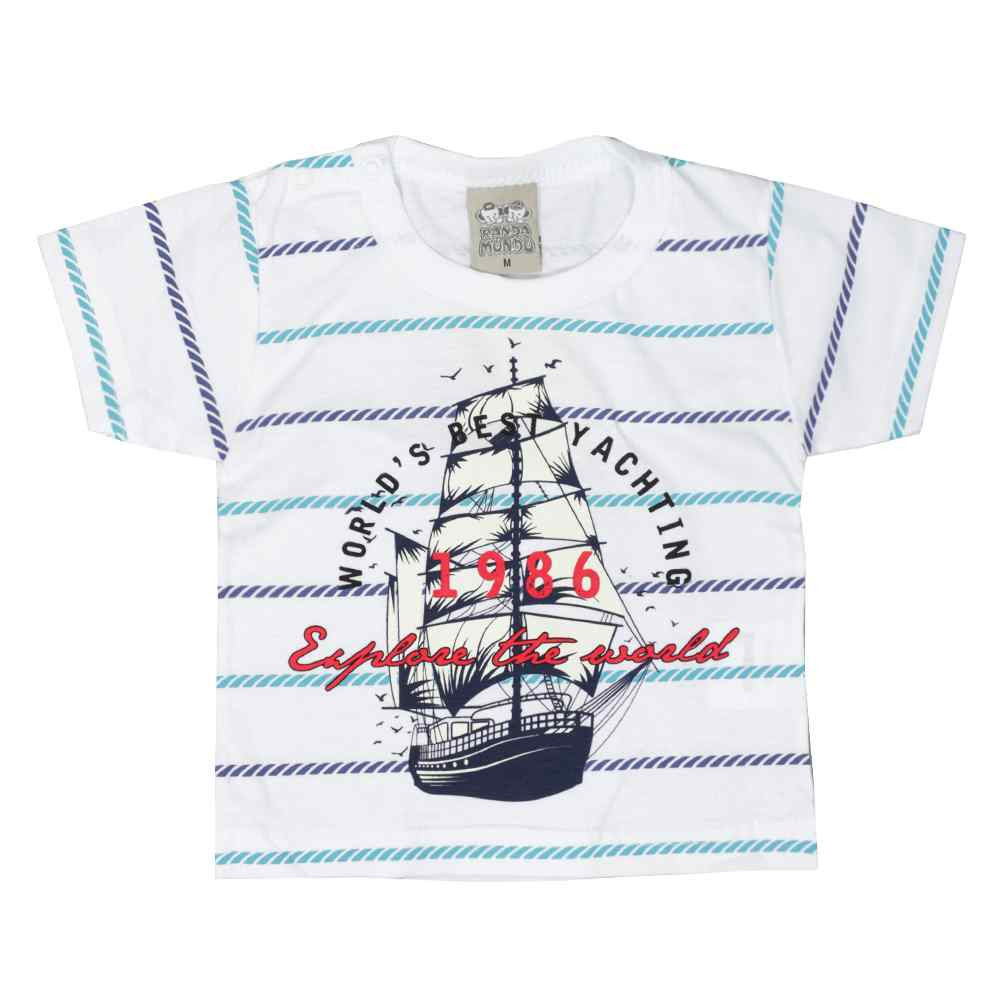 CONJUNTO CURTO CAMISETA E BERMUDA PARA BEBÊ WORLD BRANCO