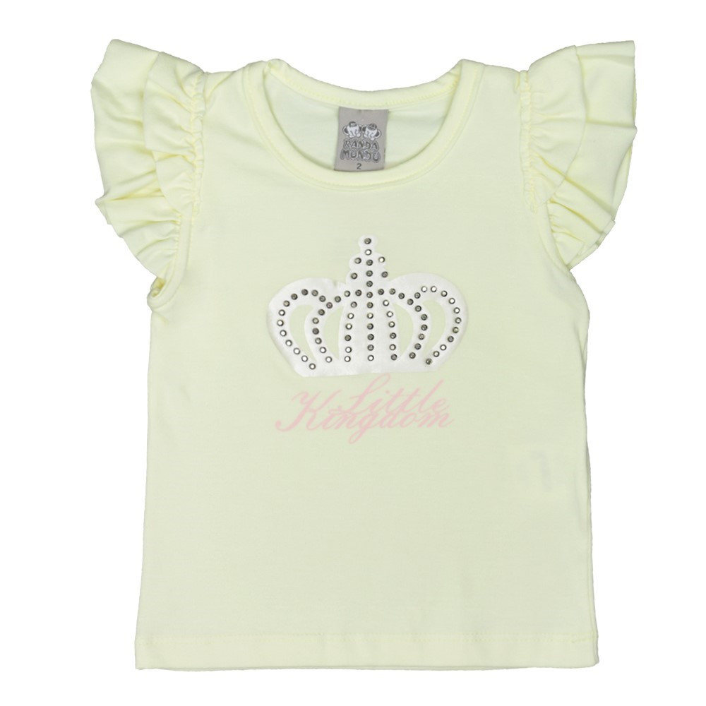 CAMISETA INFANTIL DE MENINA COM ESTAMPA COROA RANDA MUNDU AMARELO
