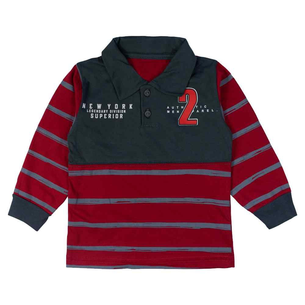 BLUSA MANGA LONGA GOLA POLO INFANTIL ESTAMPADINHA NEW YORK VERMELHO