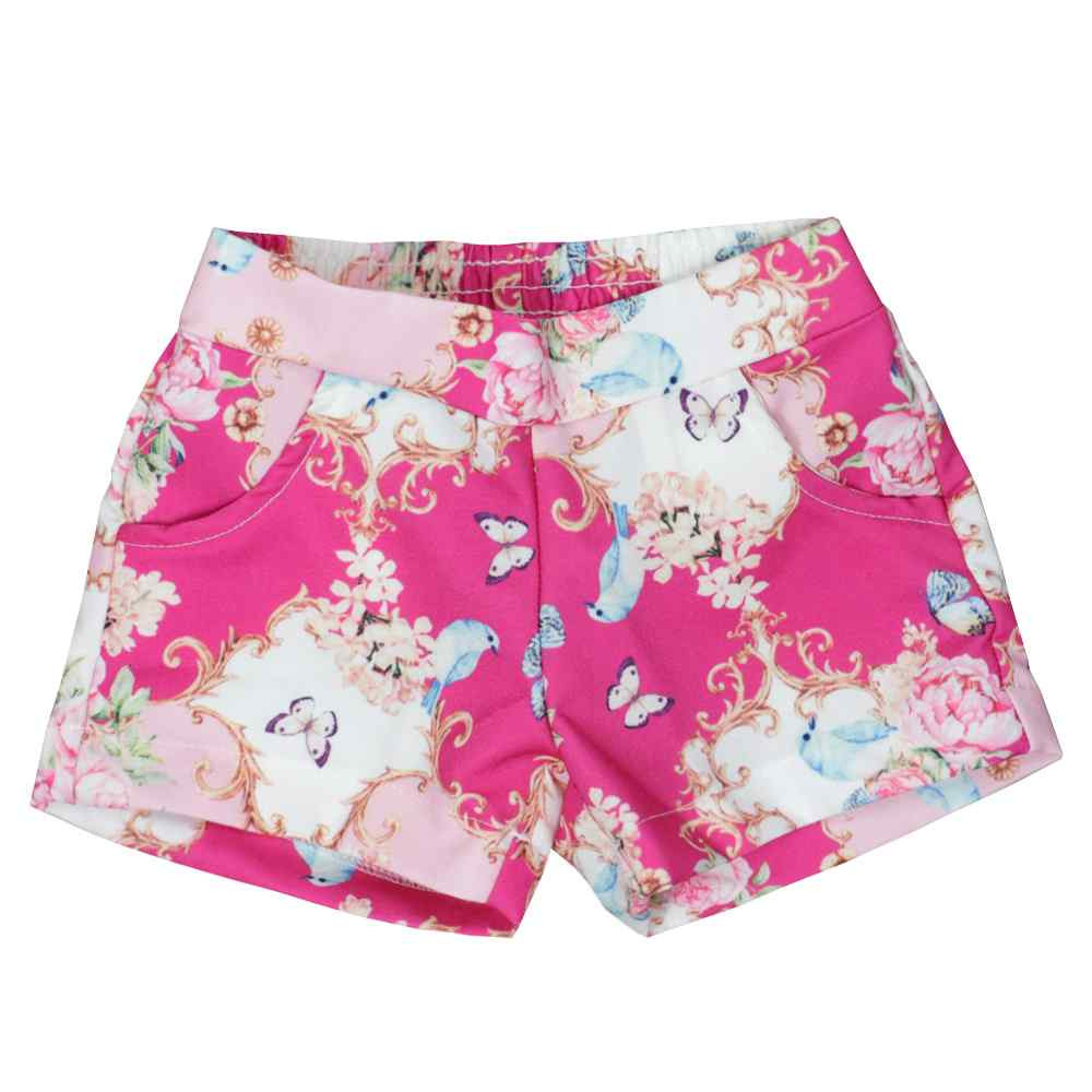 CONJUNTO INFANTIL DE MENINA CURTO ESTAMPADINHO RANDA MUNDU ROSA