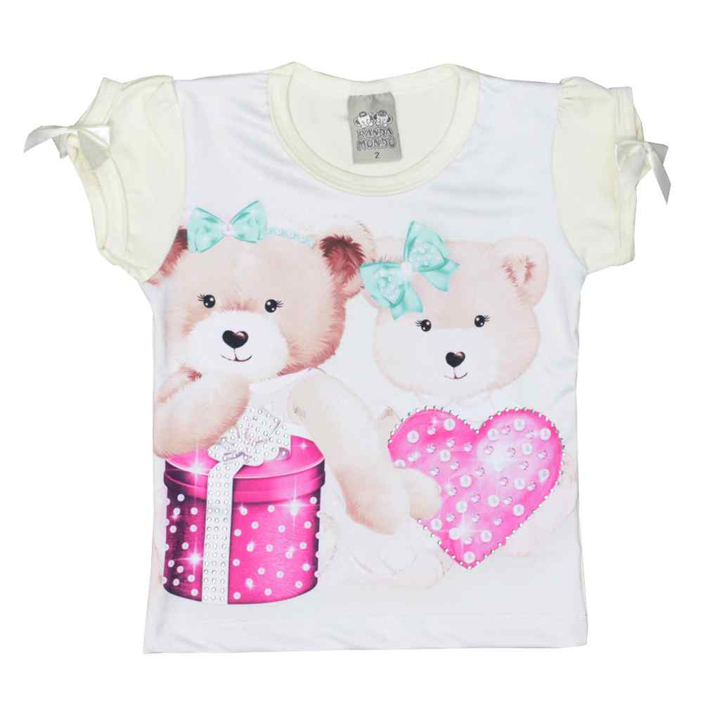 CONJUNTO CURTO BLUSA E SHORT ESTAMPADINHO URSINHO INFANTIL CREME
